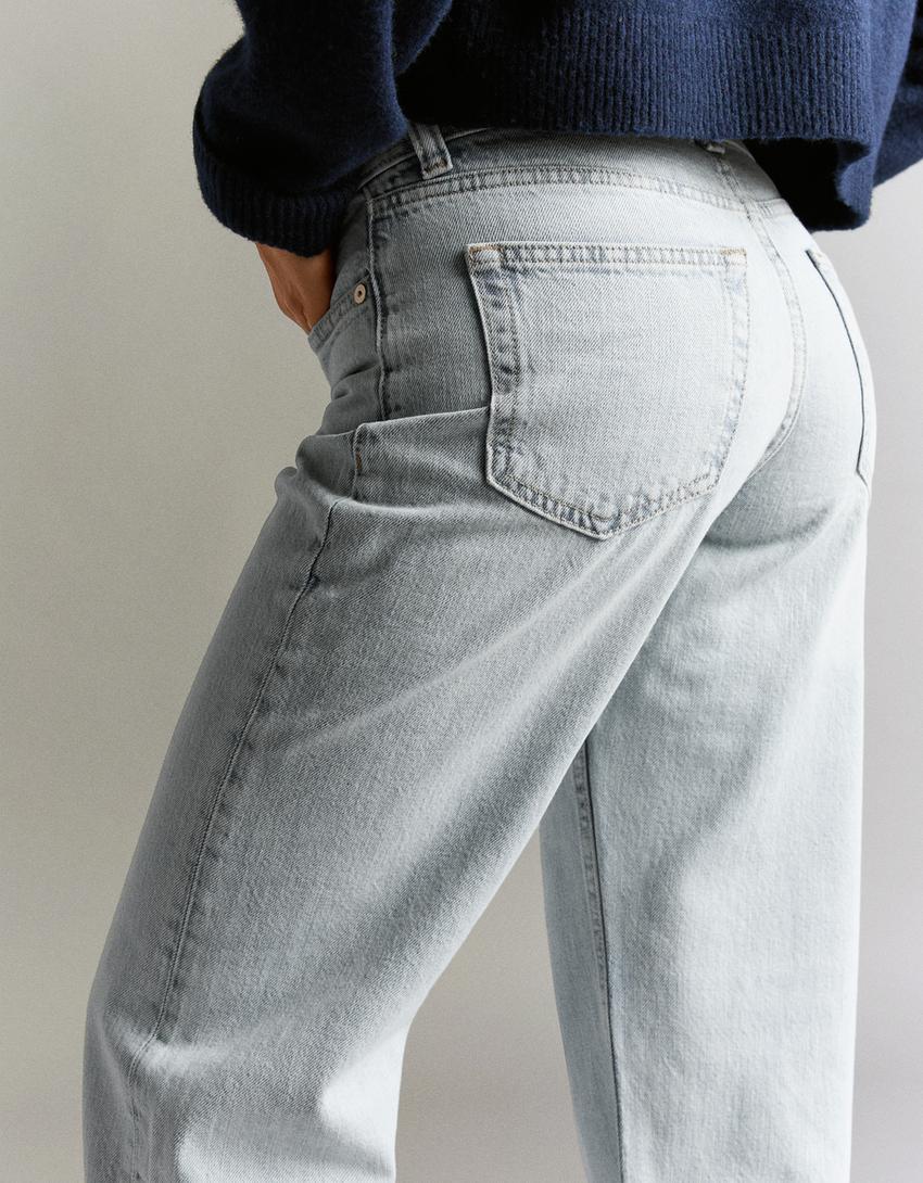Jeans baggy fit cintura média-Azul lavado