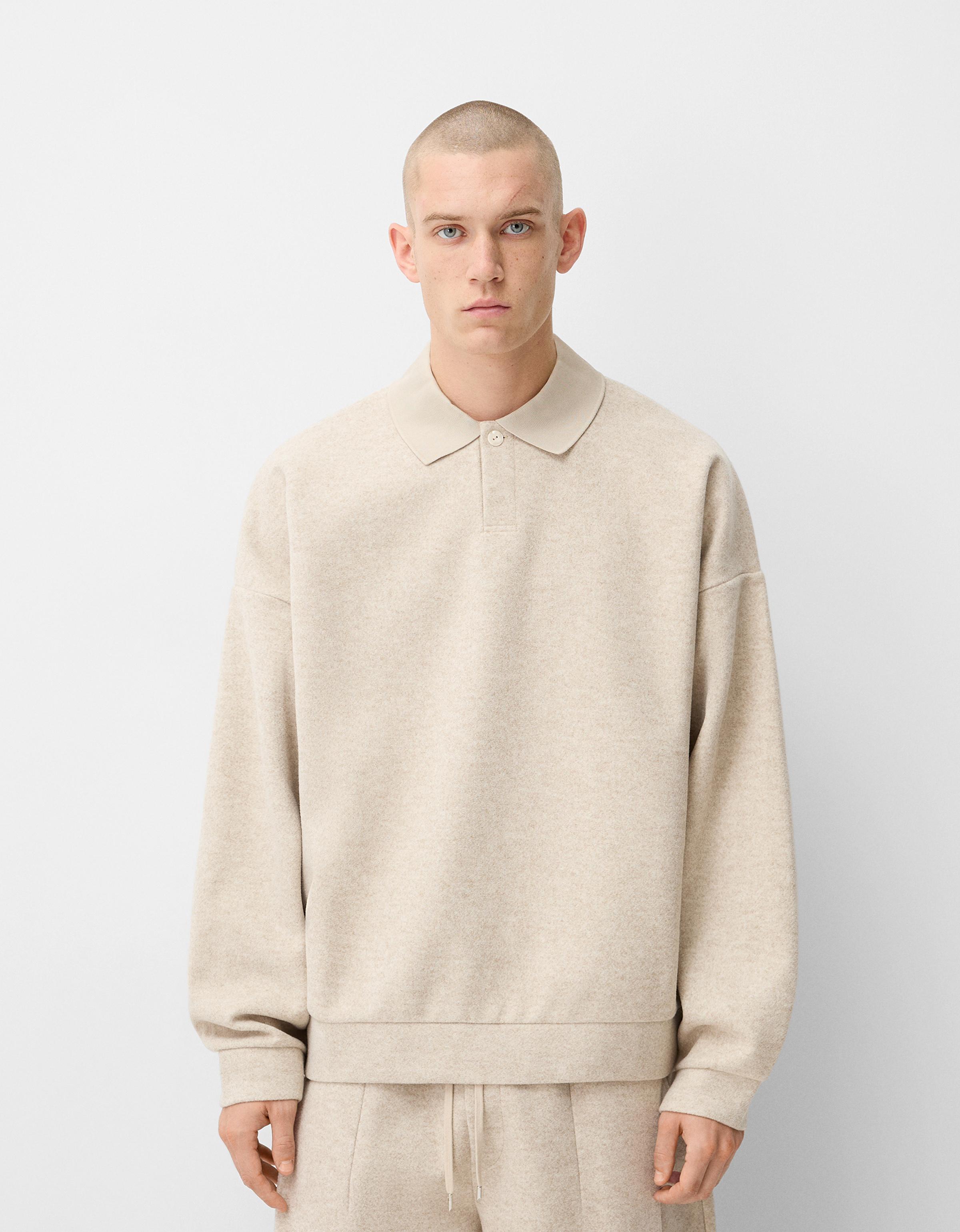 Bershka Sweatshirt Aus Stoff Mit Polokragen Herren M Sandfarbe