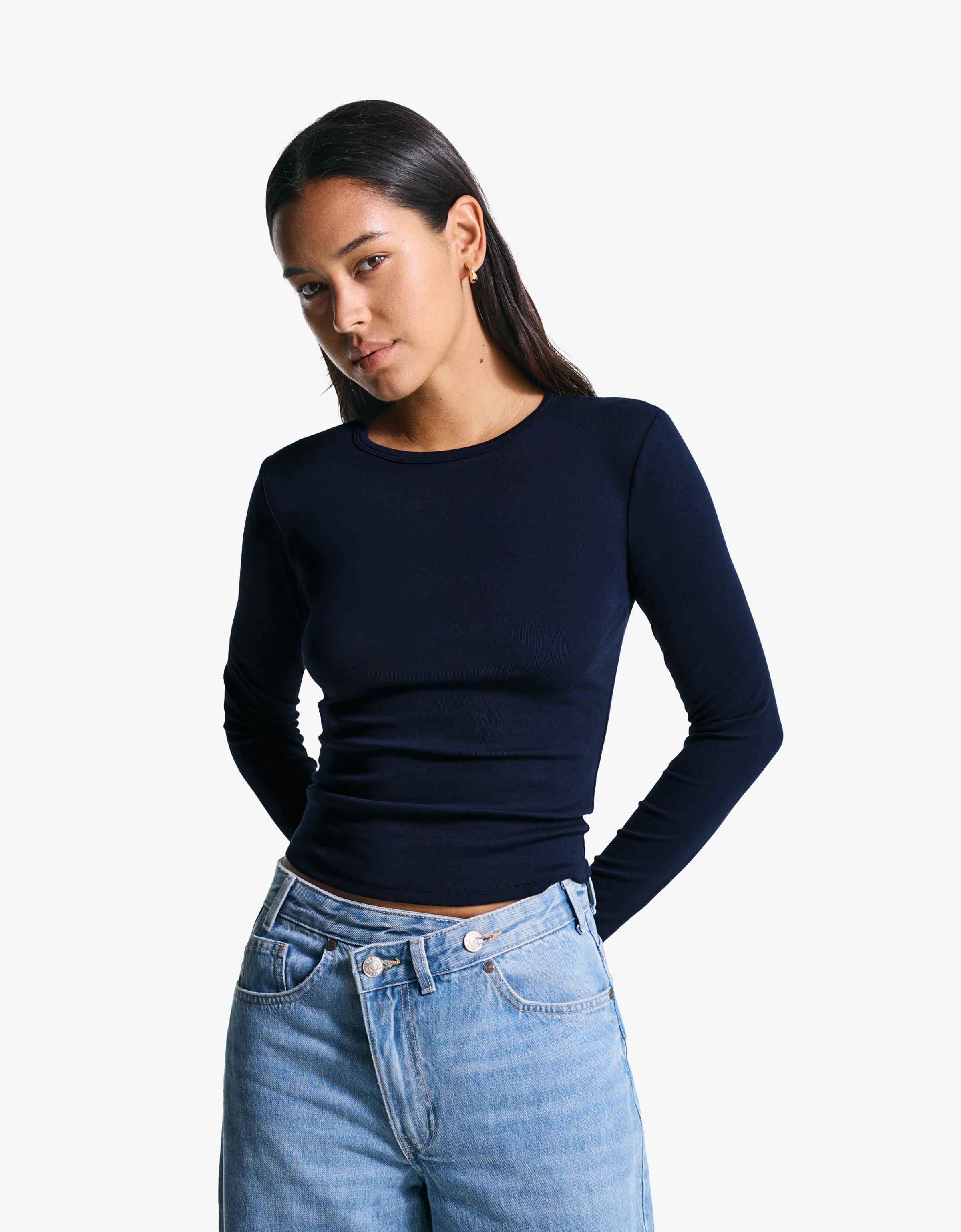 Bershka Langarmshirt Damen Xxs Marinenblau