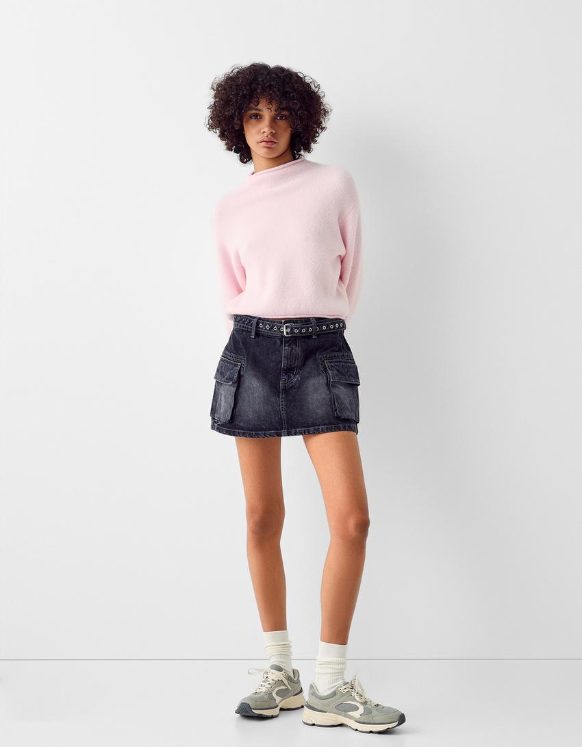 سويتر ناعم برقبة عالية-زهري-3