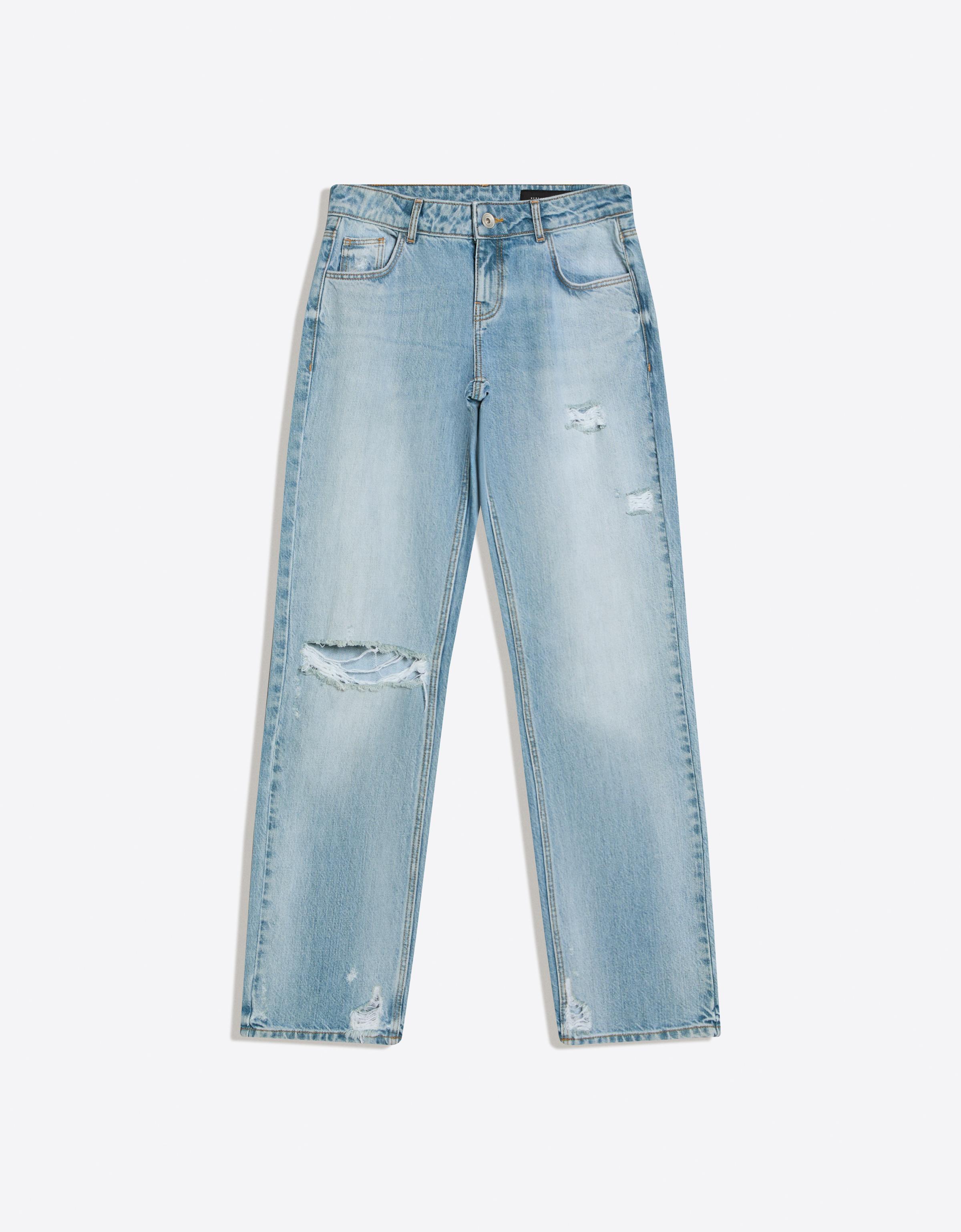 Distressed düşük bel straight fit jean - Görsel 20
