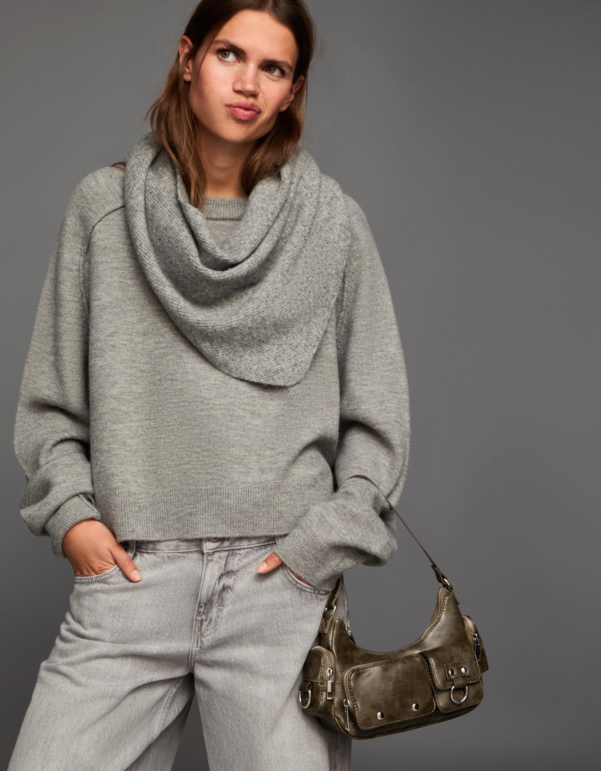 Bershka Multitaschen-Schultertasche Damen Dunkelgrau