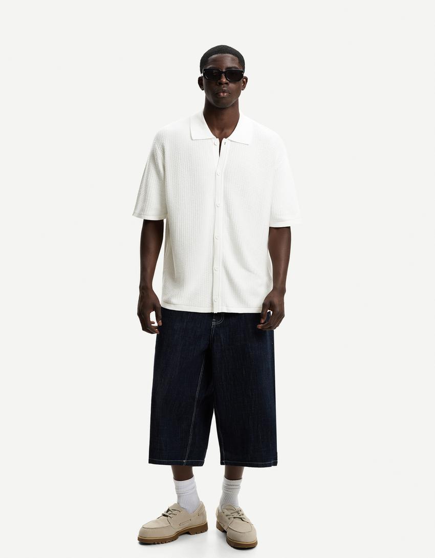 Textured short sleeve shirt-White-2
