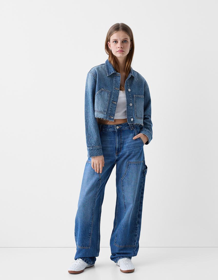 Casaco denim cropped workwear-Azul lavado-3