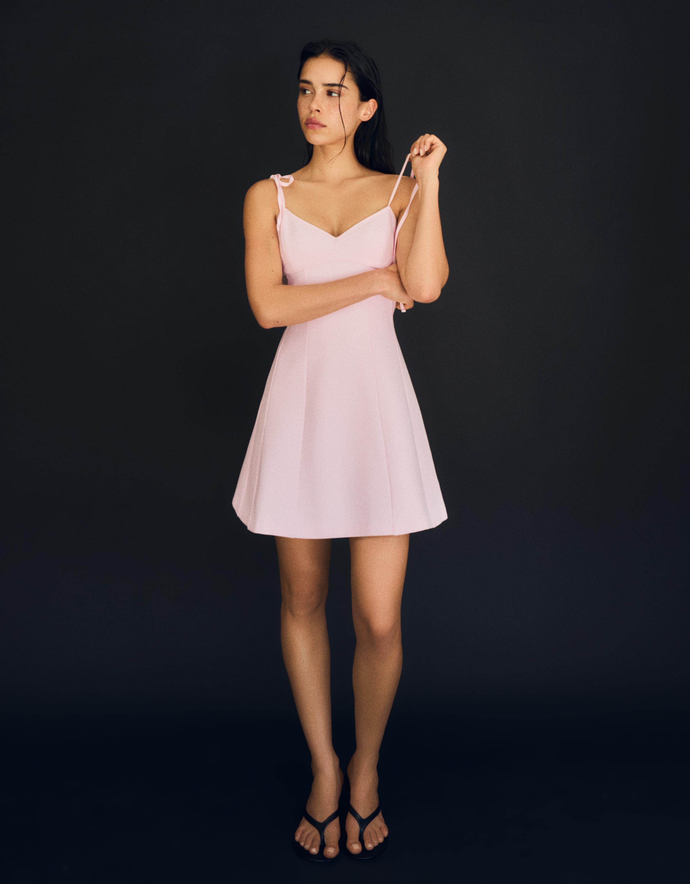 Mini dress with ribbon straps — Pink