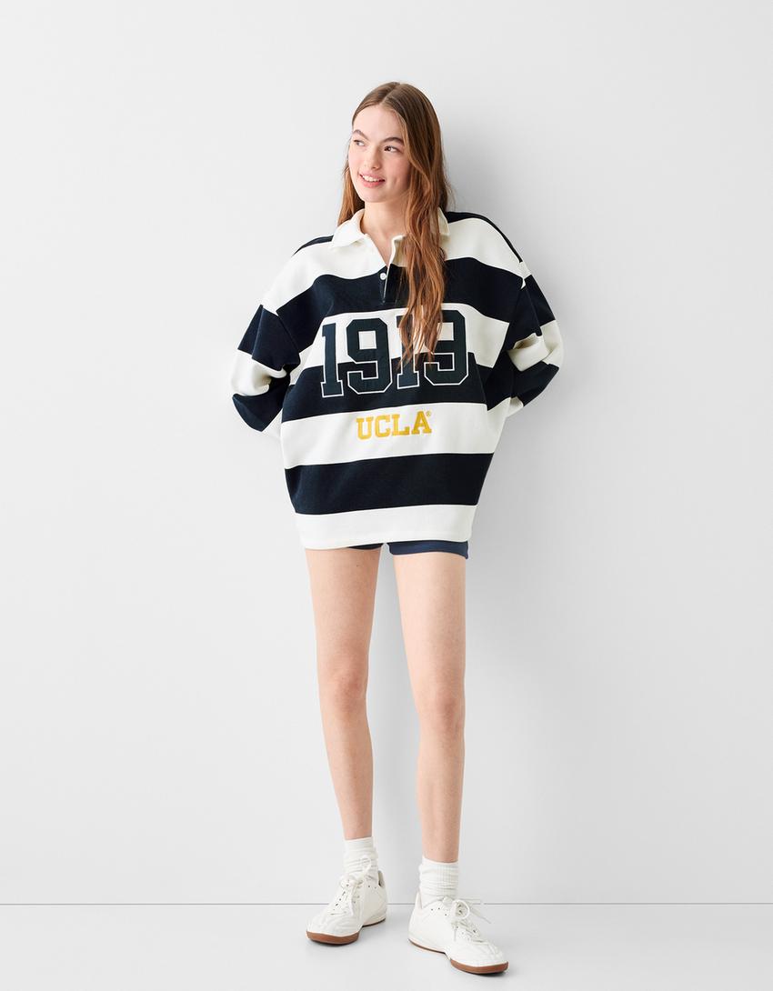 Embroidered UCLA polo collar sweatshirt-Off white-3