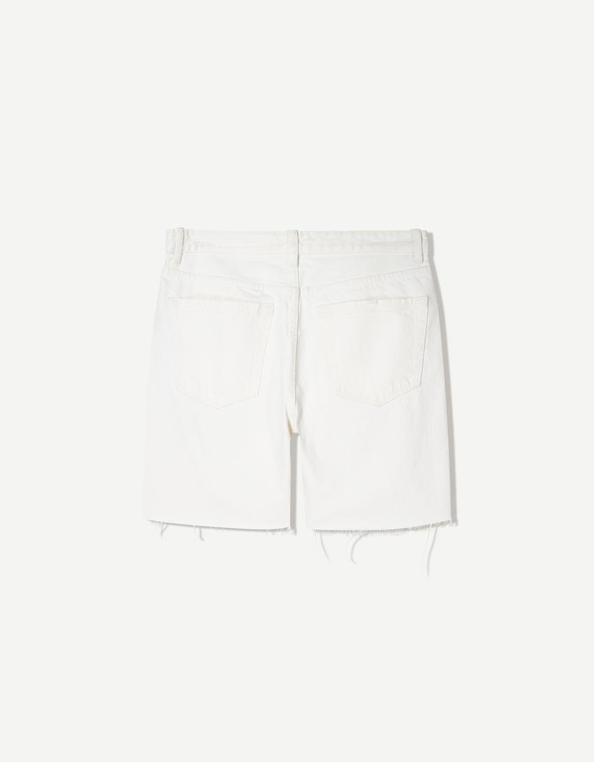 Ripped denim Bermuda shorts-White