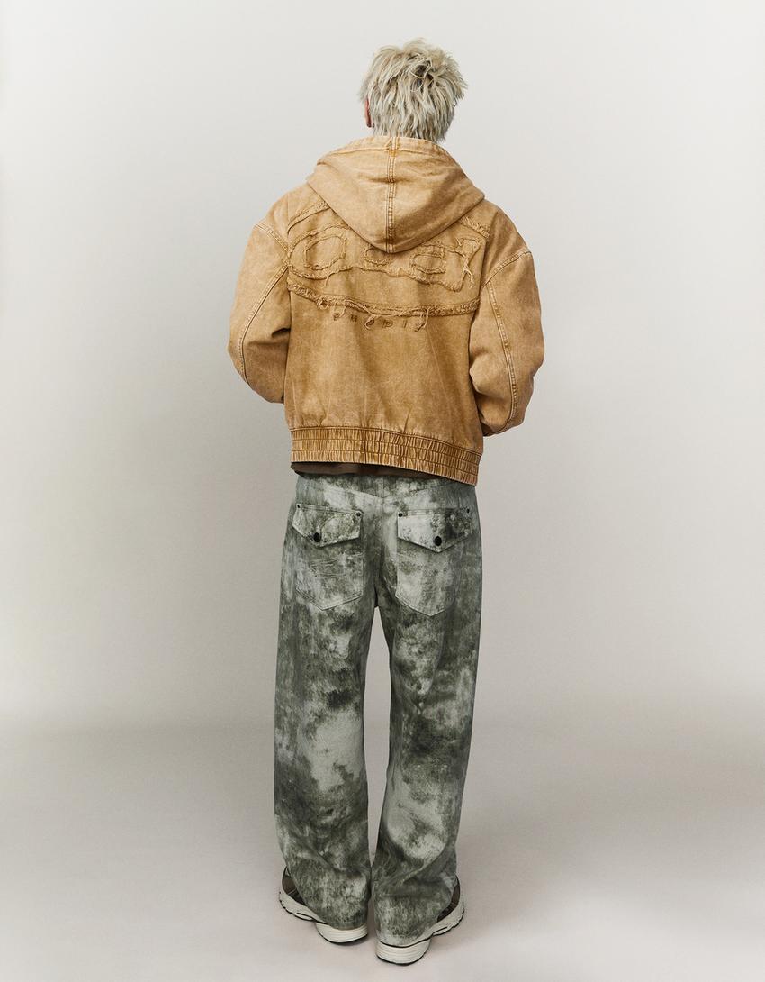 Cazadora cremallera capucha acolchada-Camel