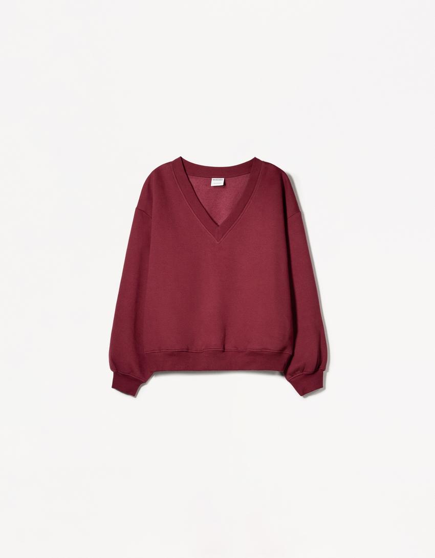 Pullover mit V-Ausschnitt-Bordeaux-3