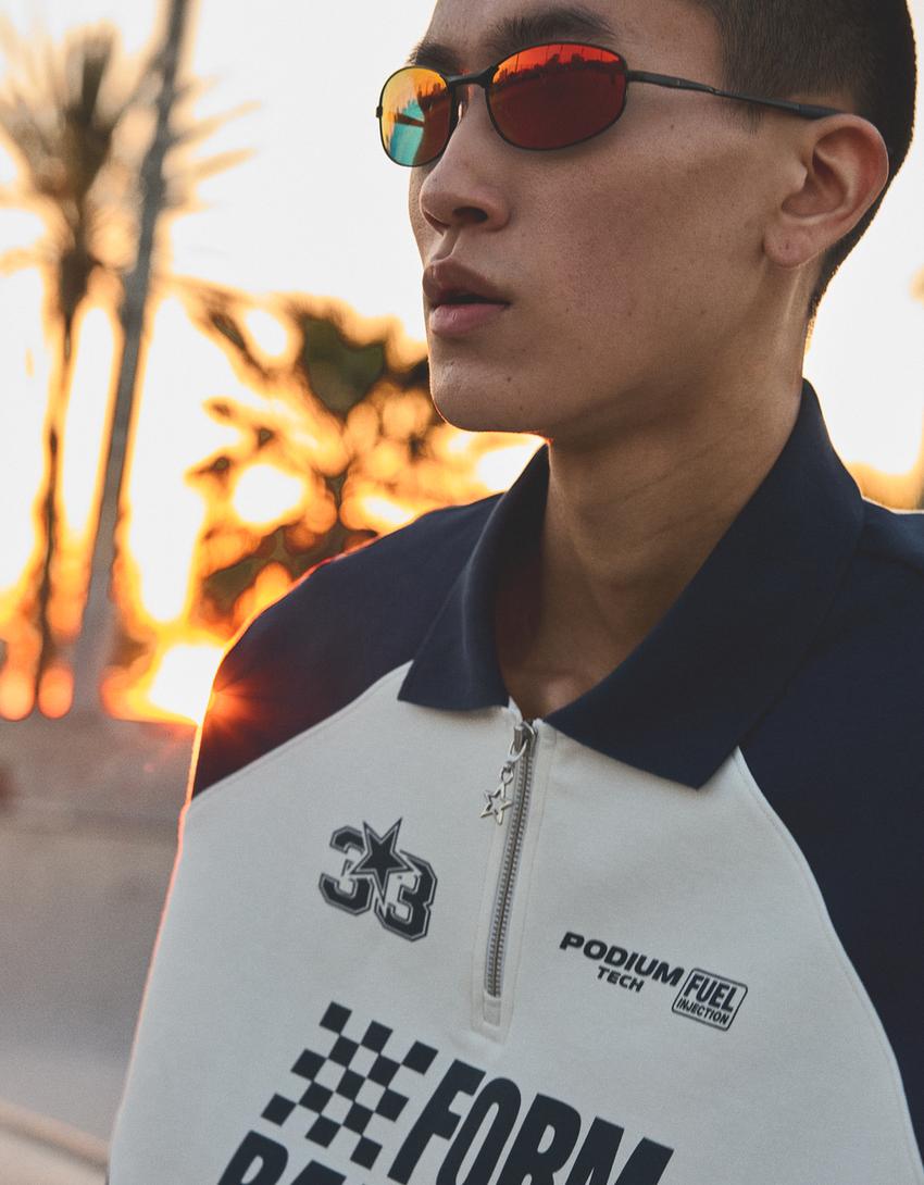 Interlock racing short sleeve polo shirt-Navy