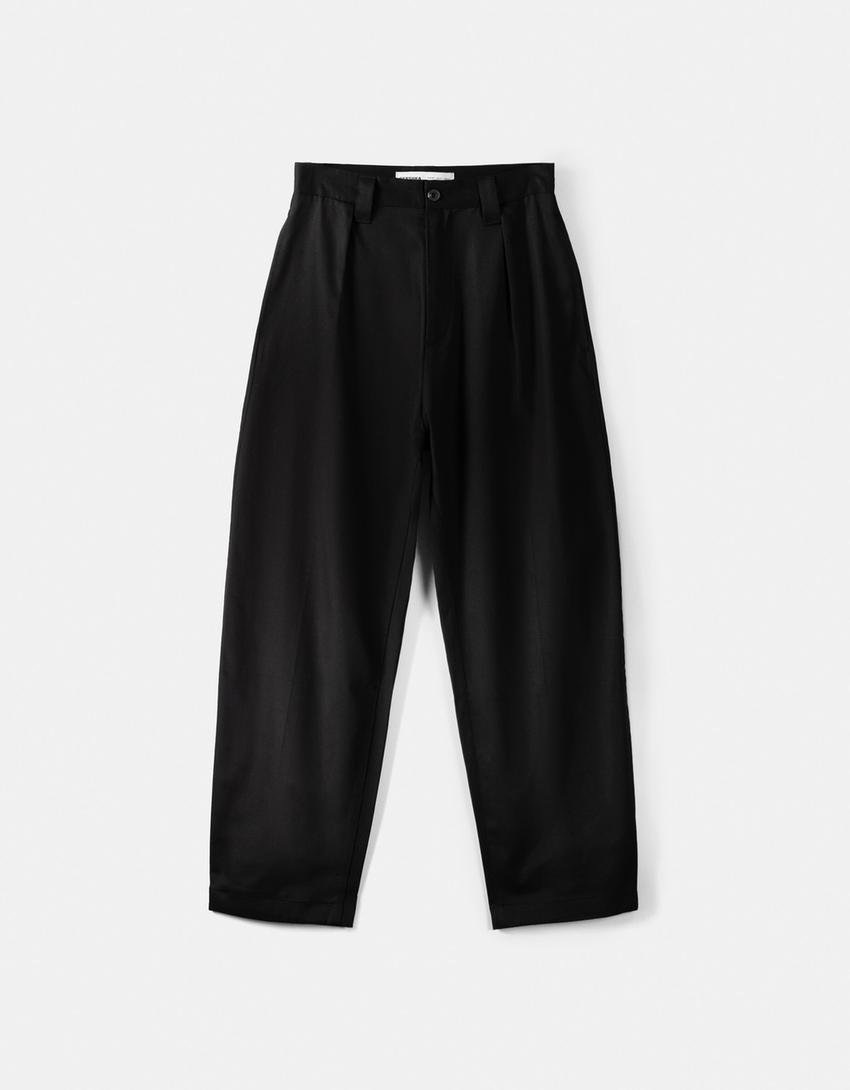 Tailored lyocell blend balloon trousers-Black-5