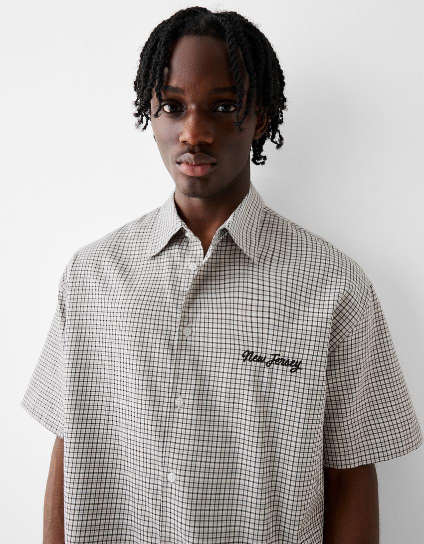 Chemise à manches courtes à carreaux-Gris-2
