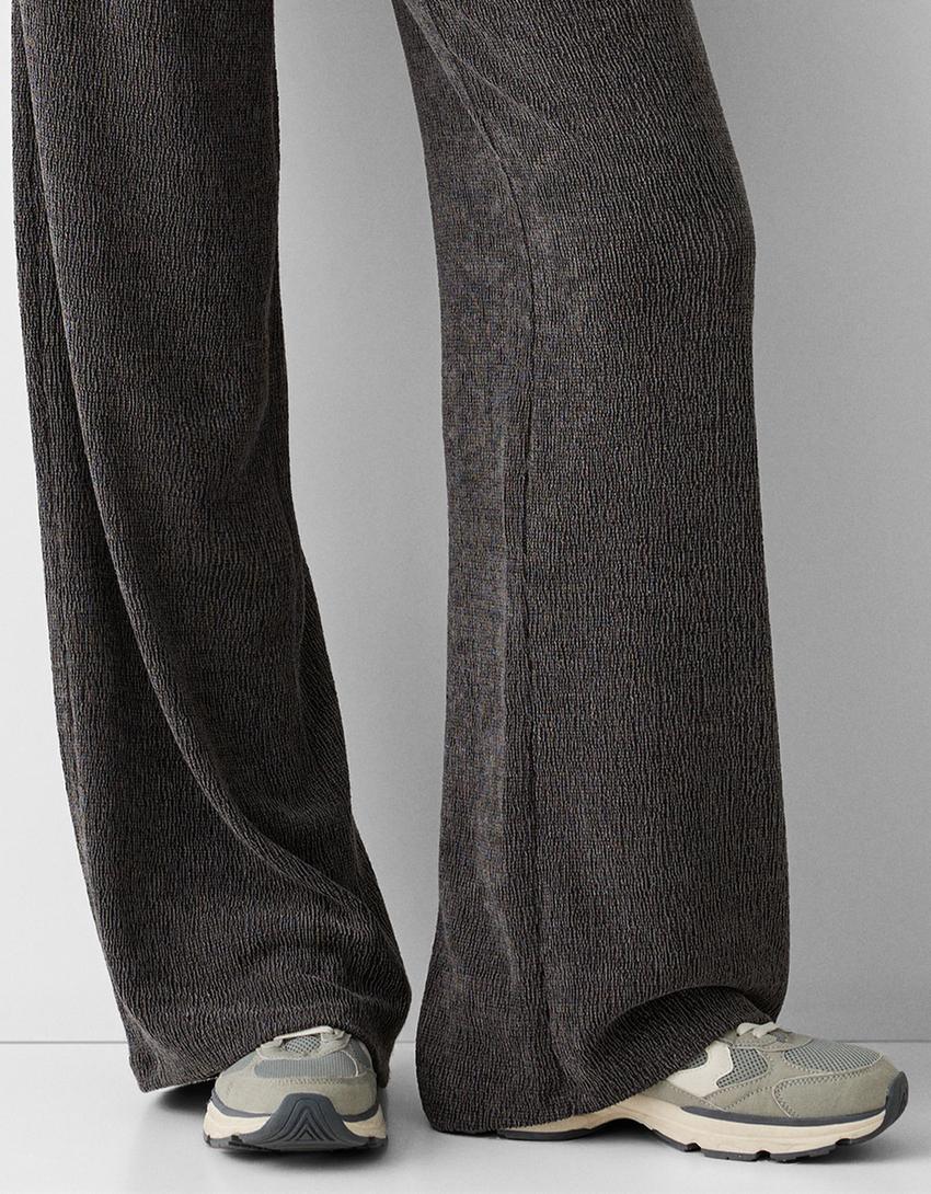 Wide leg embossed pants-Grey-3