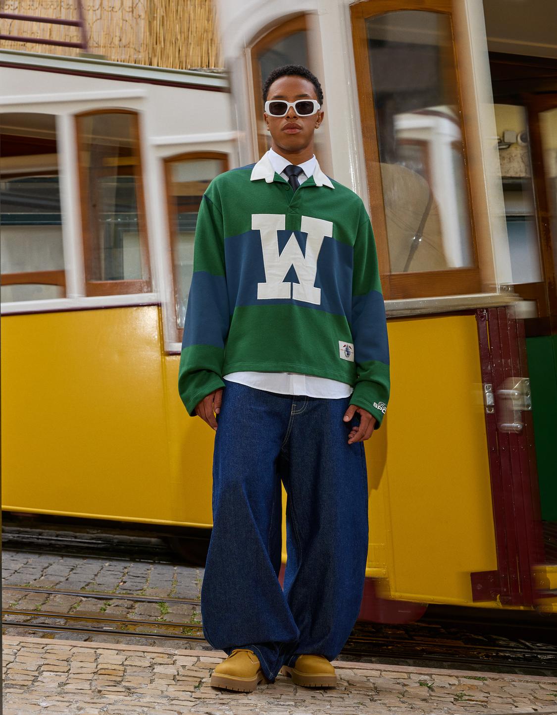 Striped long sleeve boxy fit polo shirt