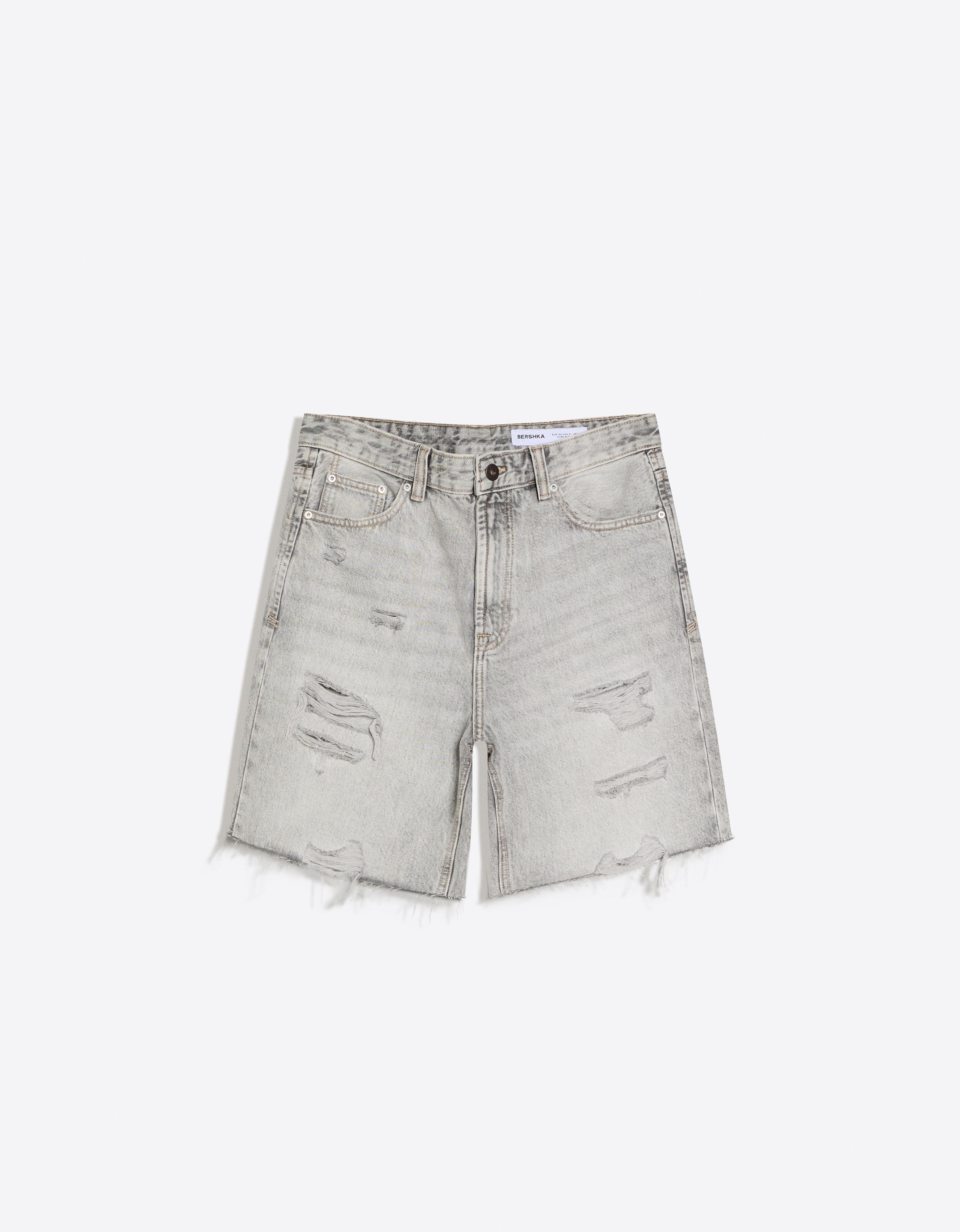 Ripped denim Bermuda shorts — Grey
