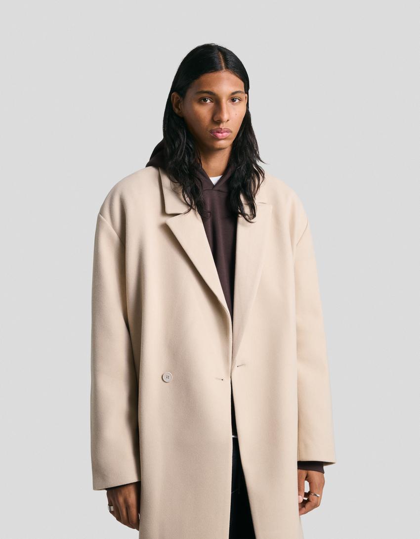 Double-breasted wool cloth coat-Sand