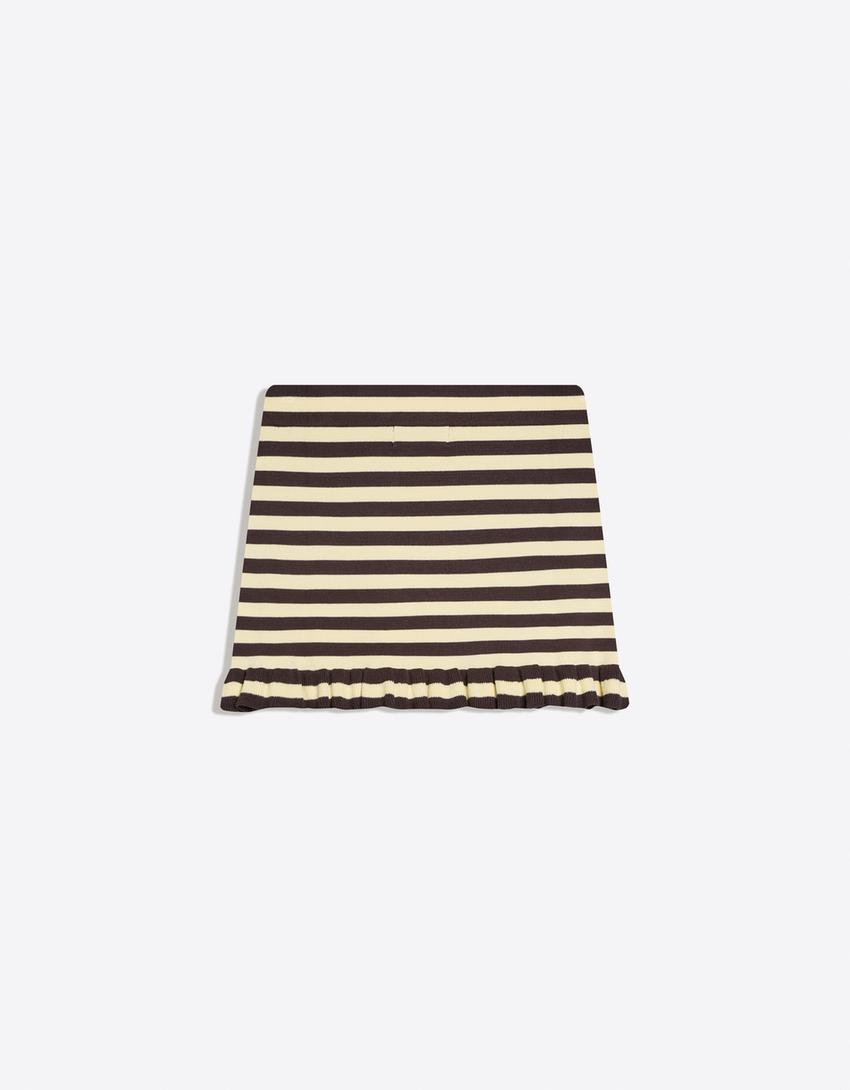 Striped mini skirt-Brown