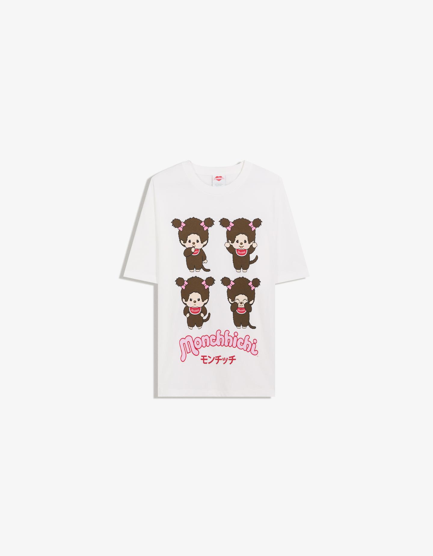 Bershka koszulka monchhichi z krótkim rękawem i nadrukiem biały złamany