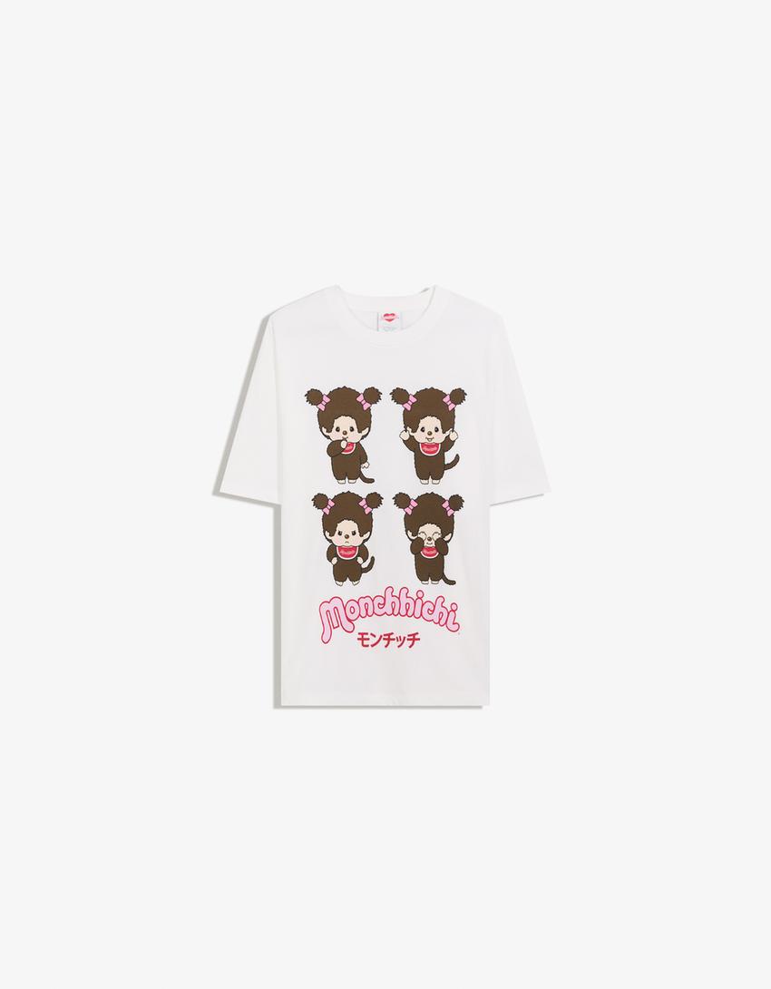 Short-sleeve Monchhichi print T-shirt-Off white