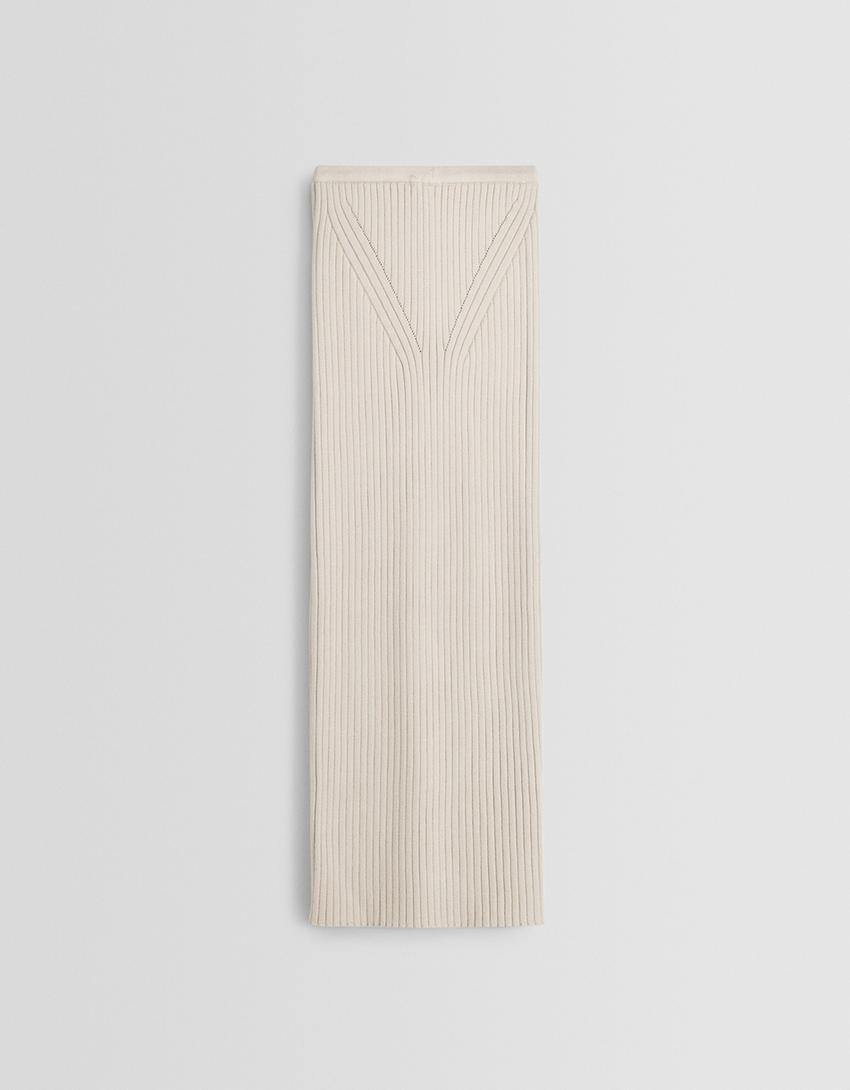 Ribbed knit midi skirt-Grey