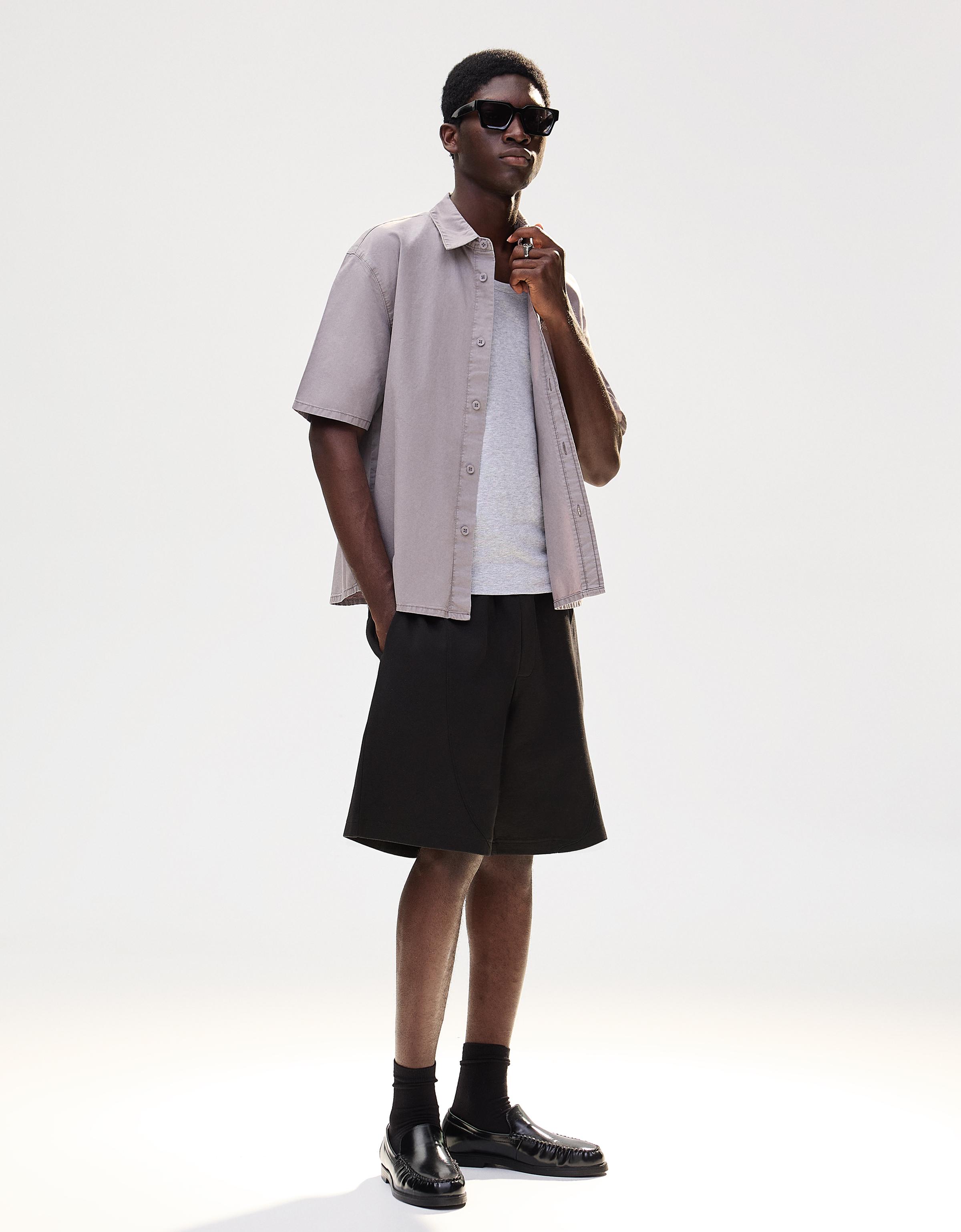 Bershka Bermuda Interlock Hombre Negro