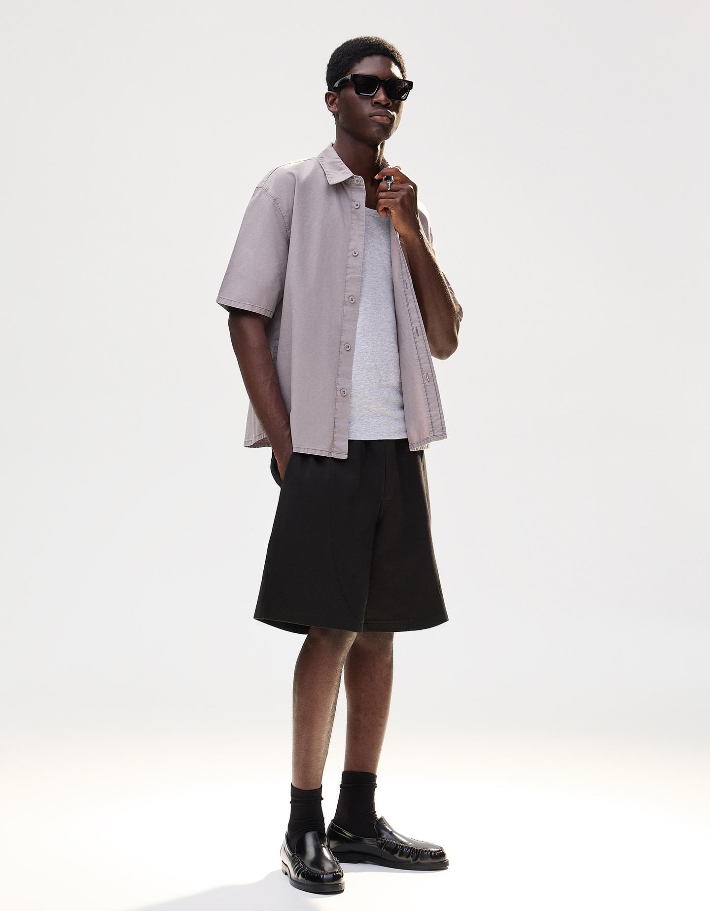 Bershka bermudy z dzianiny interlock czarny