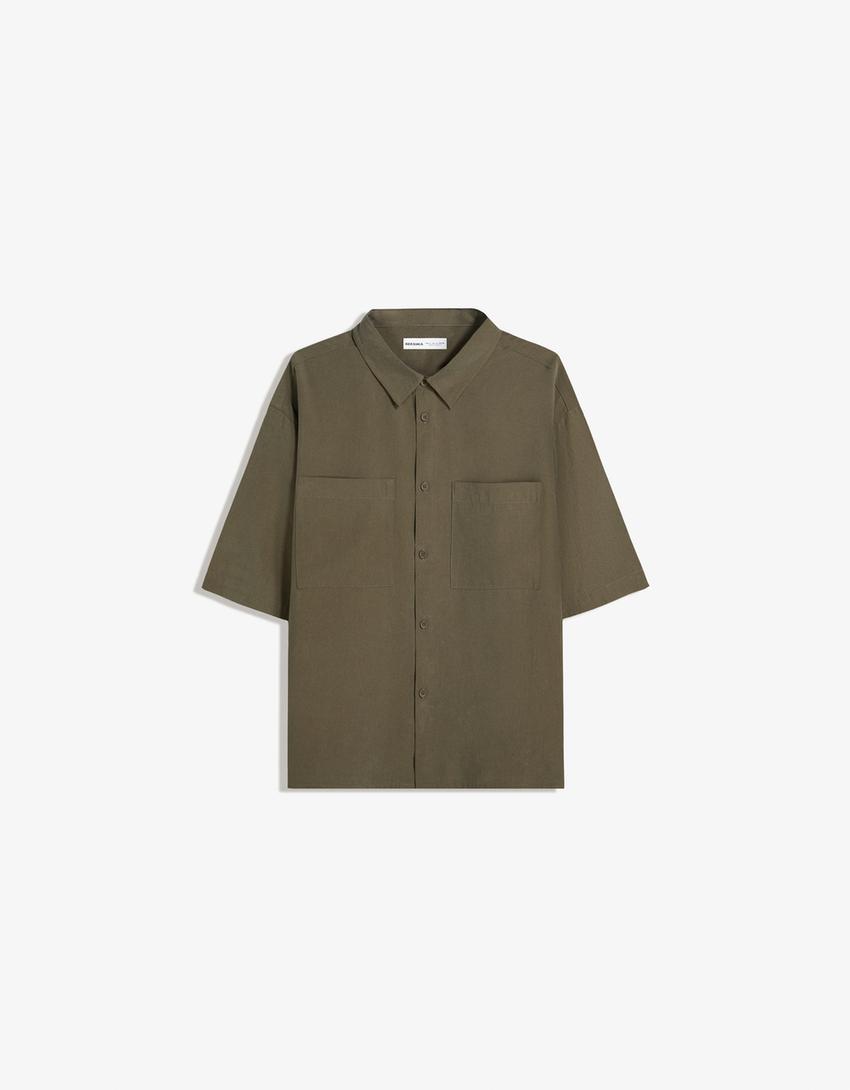 Short sleeve boxy fit shirt-Khaki
