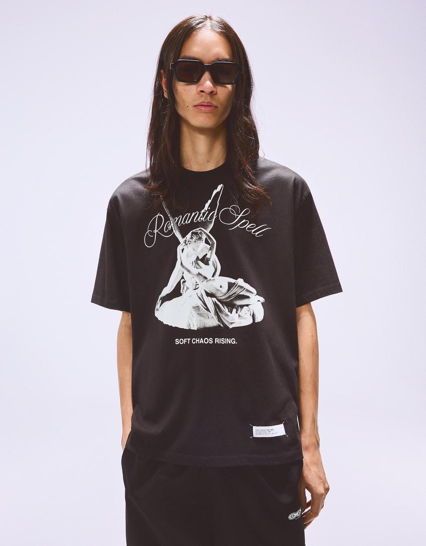 Cupid and Psyche short sleeve print T-shirt-Black