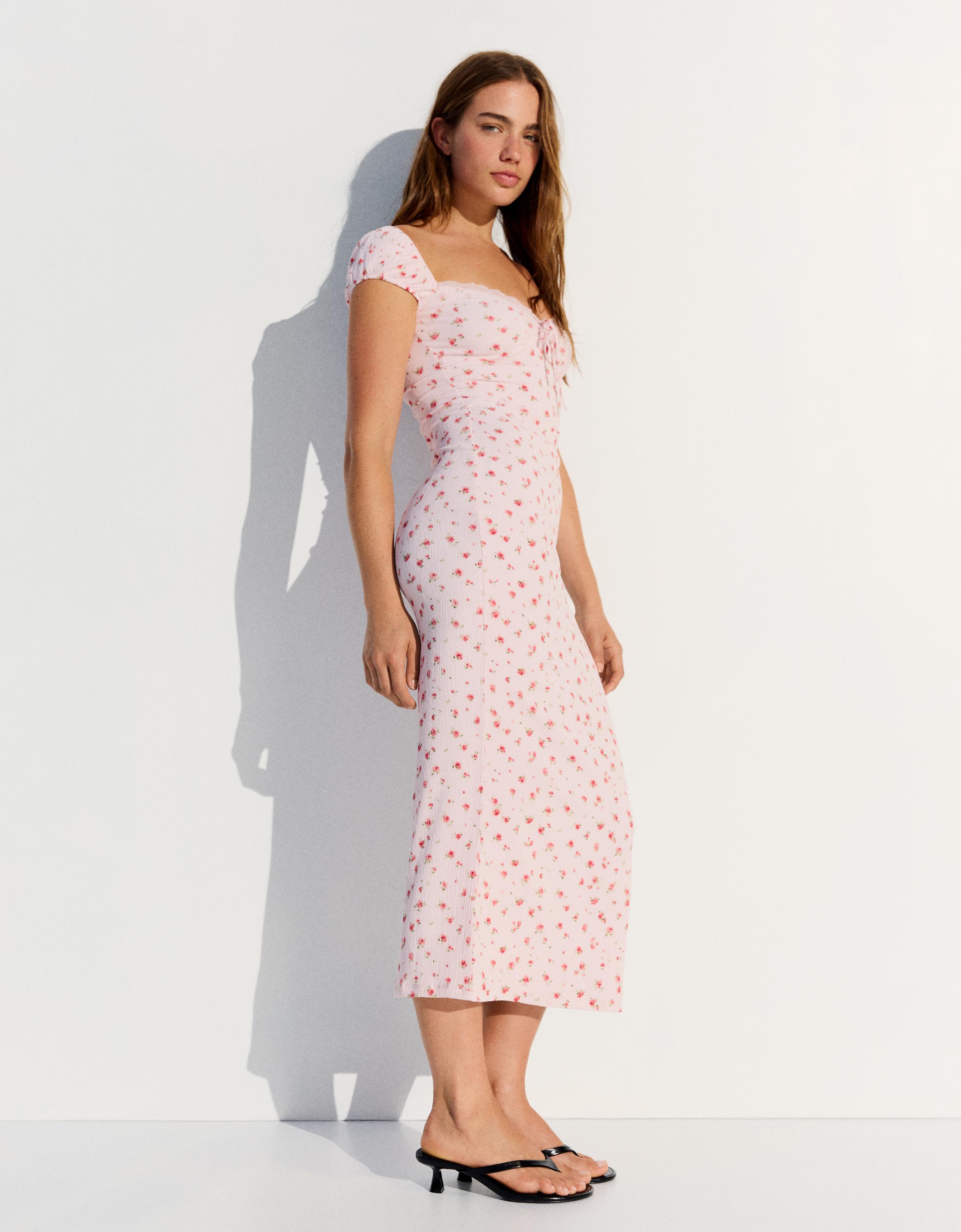 Printed lace midi dress
