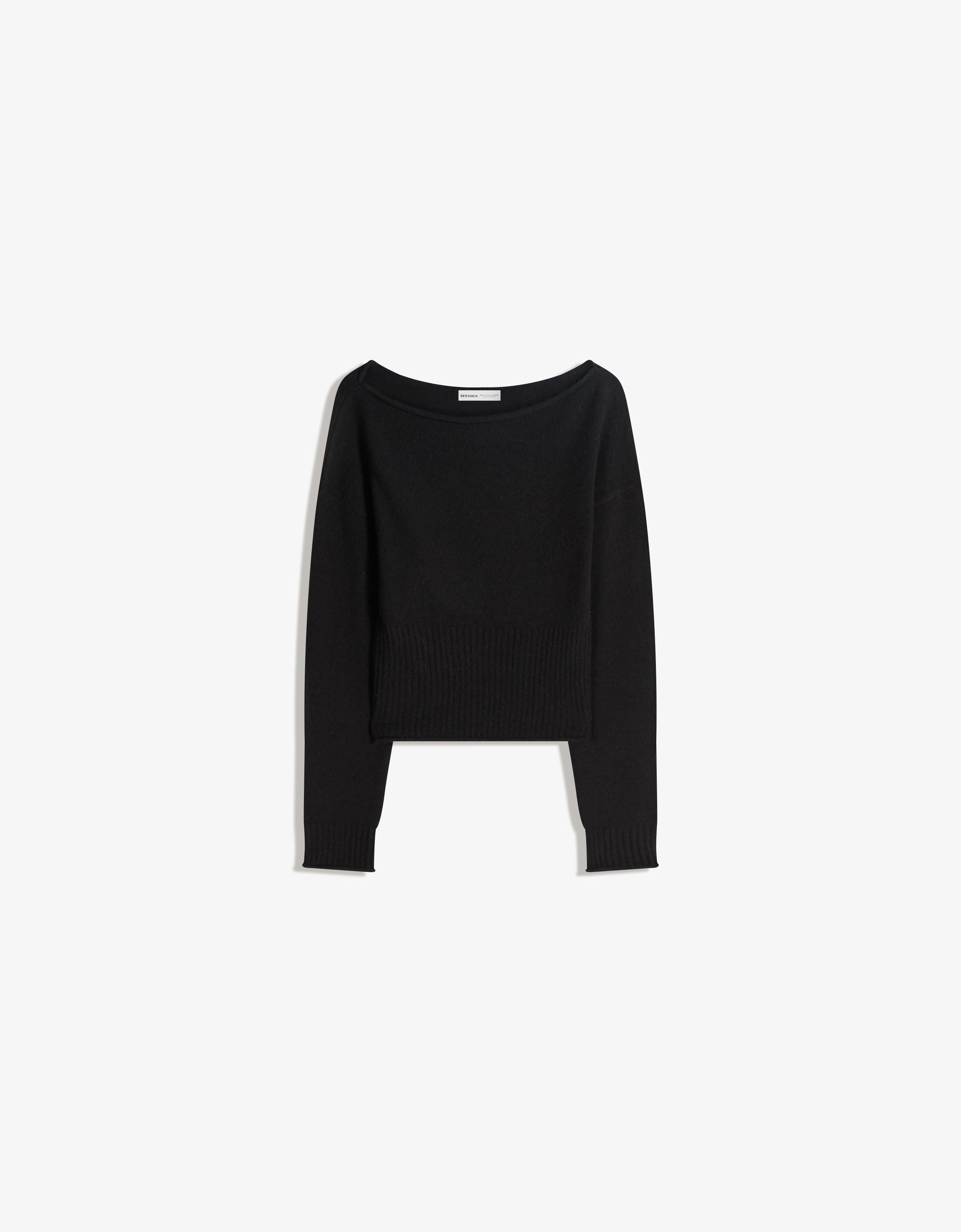 Knit boat neck jumper — Black