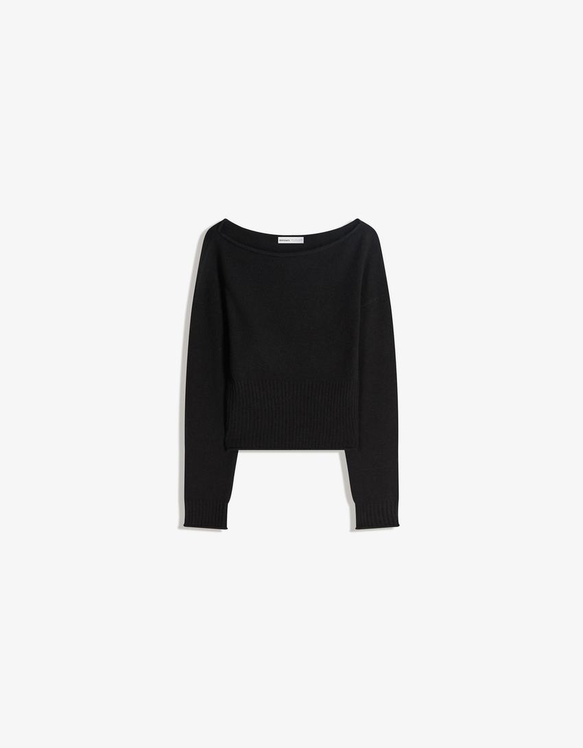 Camisola decote barco-Preto