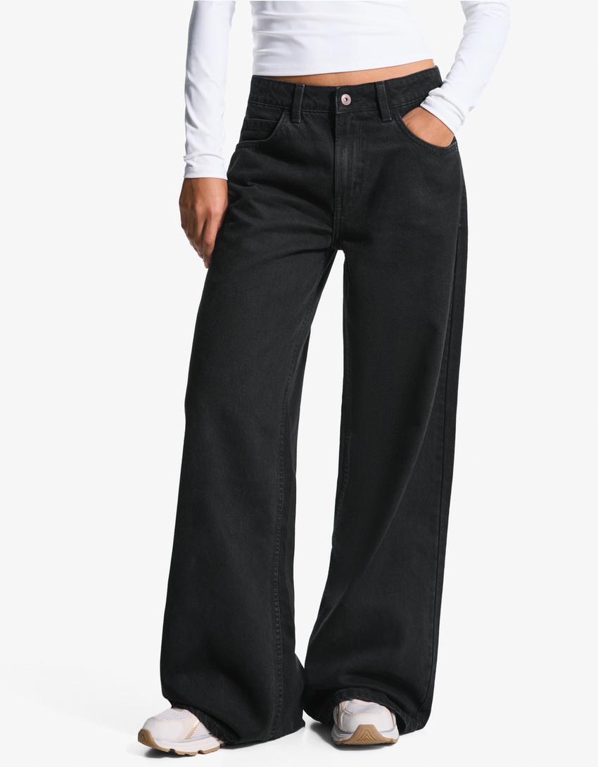 Wide-leg jeans-Black