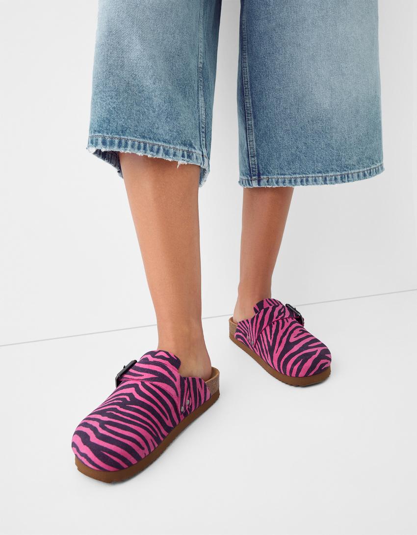 Sabots plateforme en CUIR-Fuchsia-1