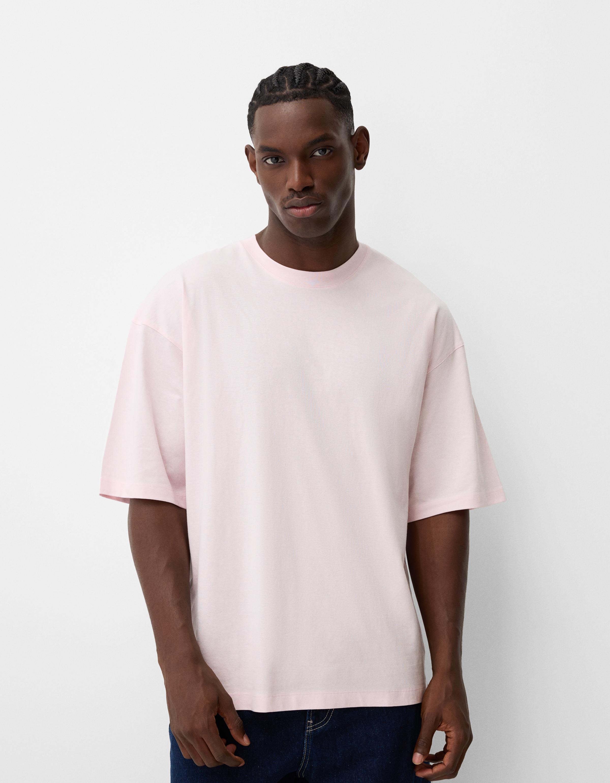 Bershka Kurzärmeliges Oversize-Shirt Herren M Rosa