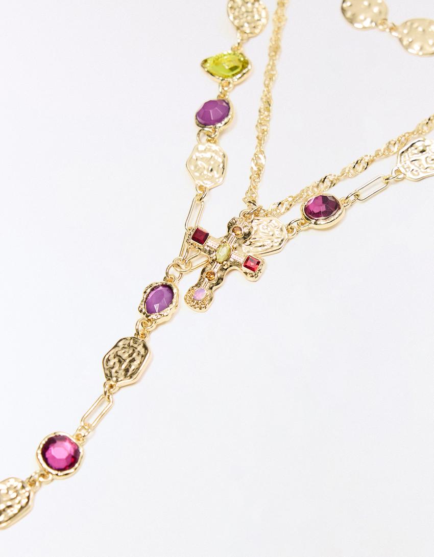 3-pack of rhinestone necklaces-Gold