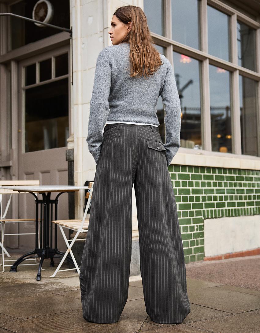 Barrel trousers with pleats-Grey