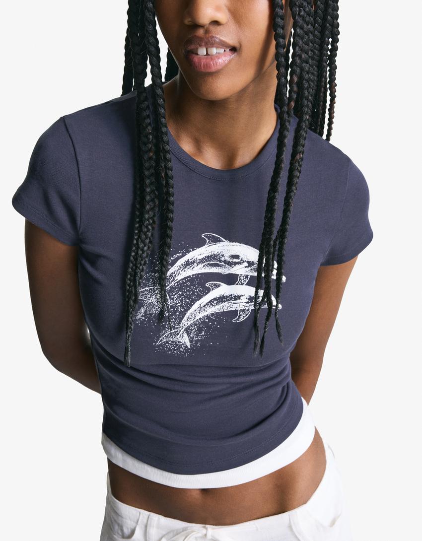 Camiseta manga corta print-Azul oscuro-2
