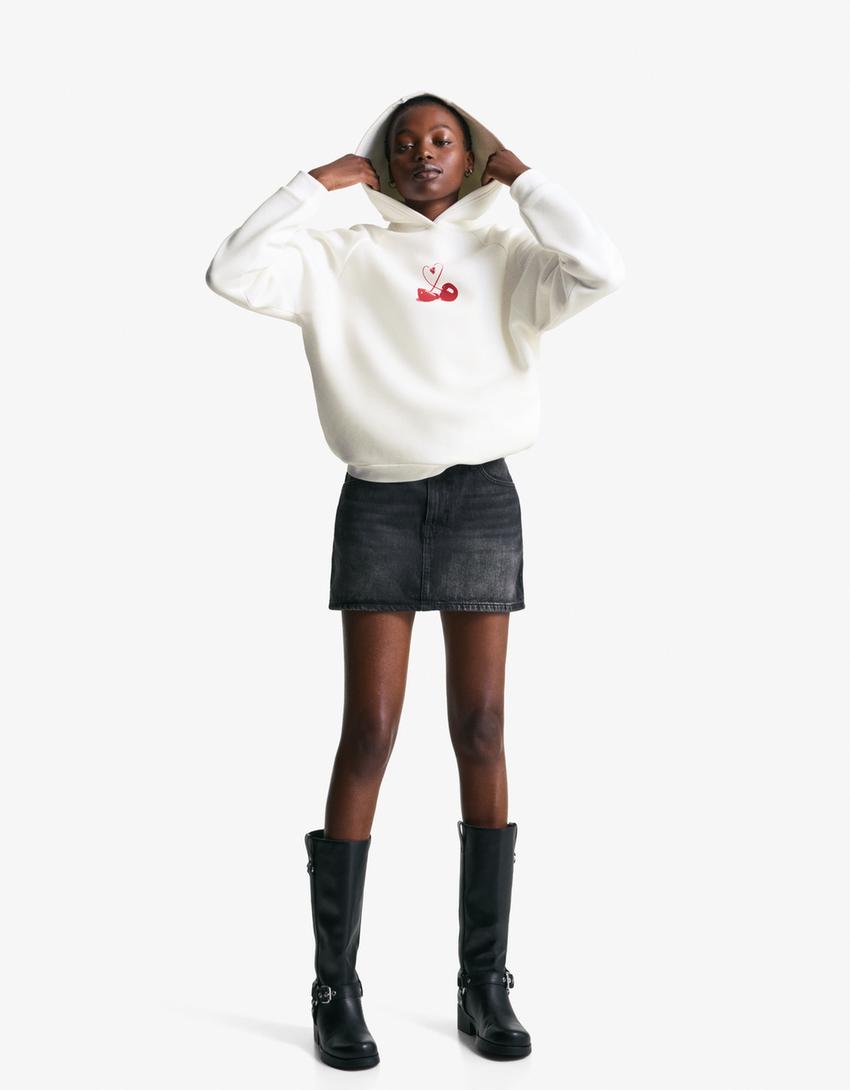 Sweat à capuche imprimé-Écru