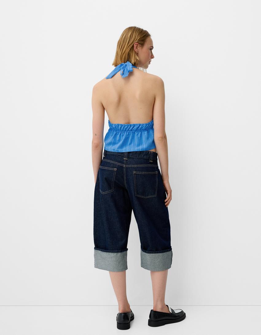 توب مقلّم بياقة هالتر-أزرق-1