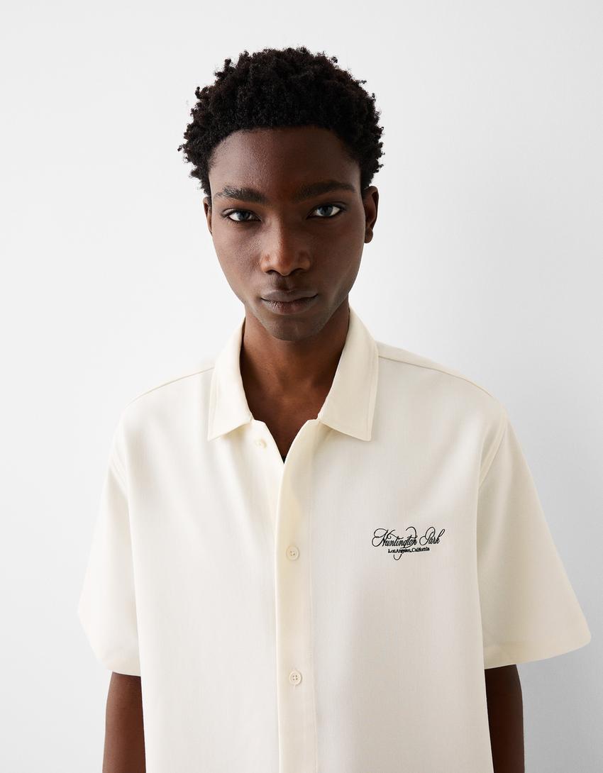 Chemise manches courtes broderie-Blanc cassé-2