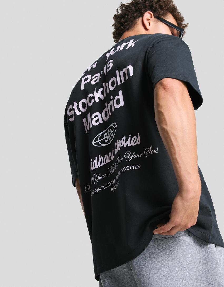 Sweatstof sweater met korte mouw en print-Grijs