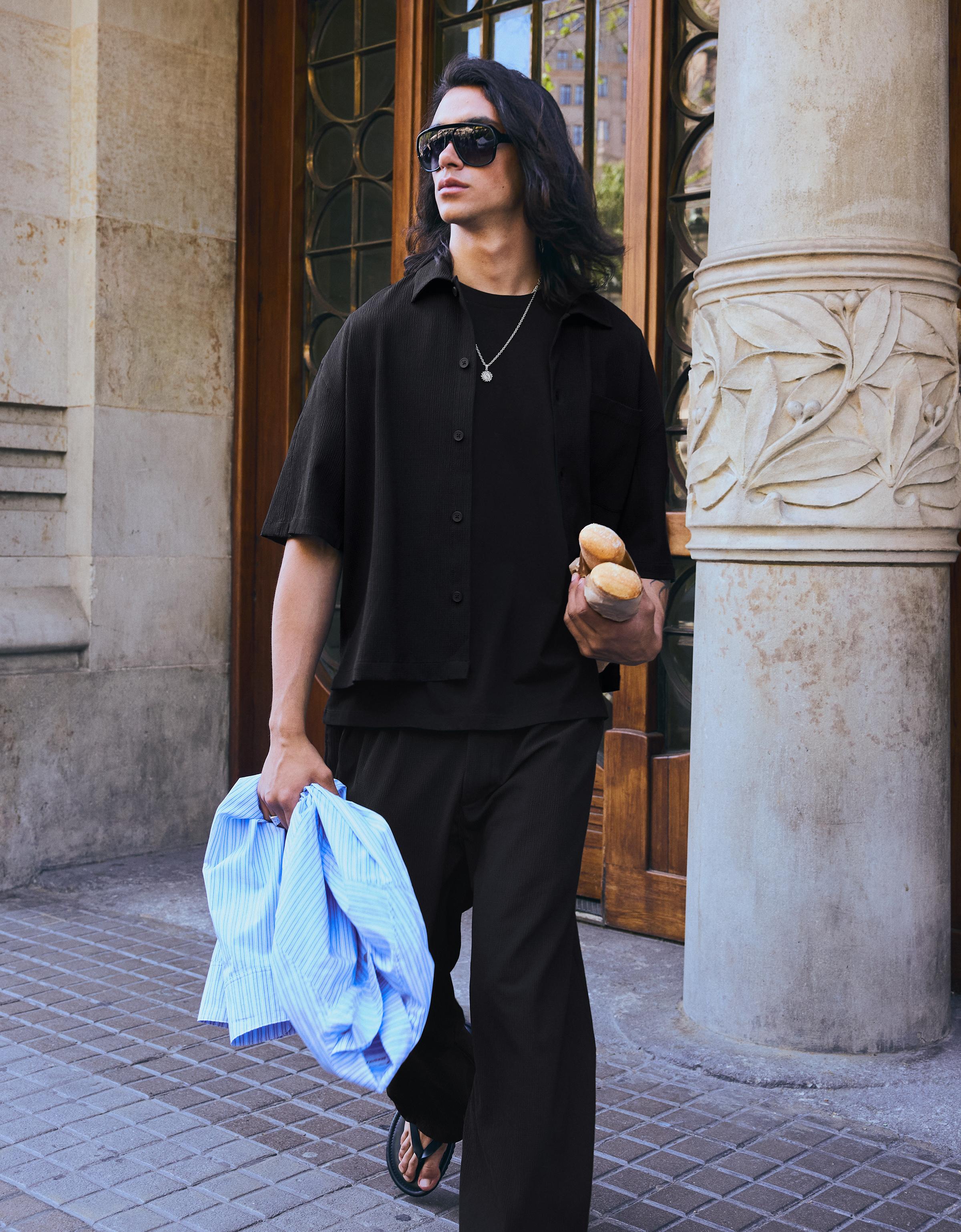 Pleated semi-jogger super baggy trousers — Black