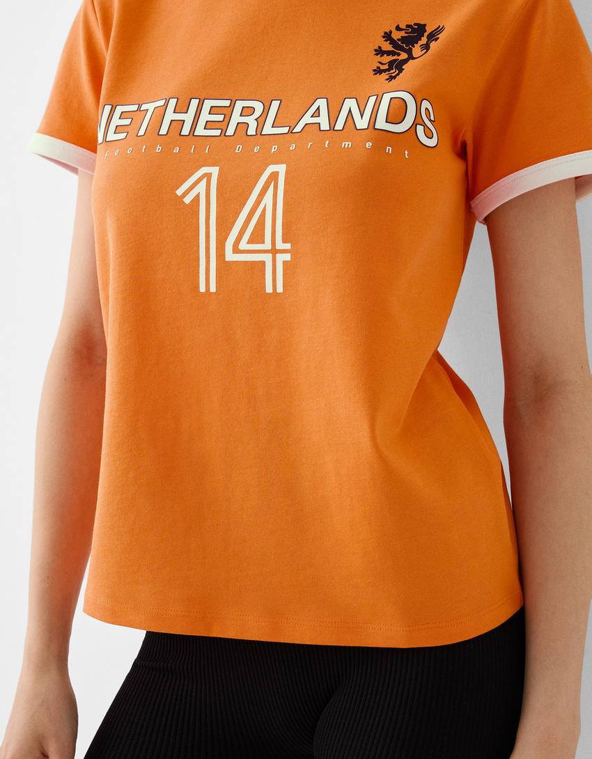 Kısa kollu kontrast detaylı spor t-shirt-Turuncu-6