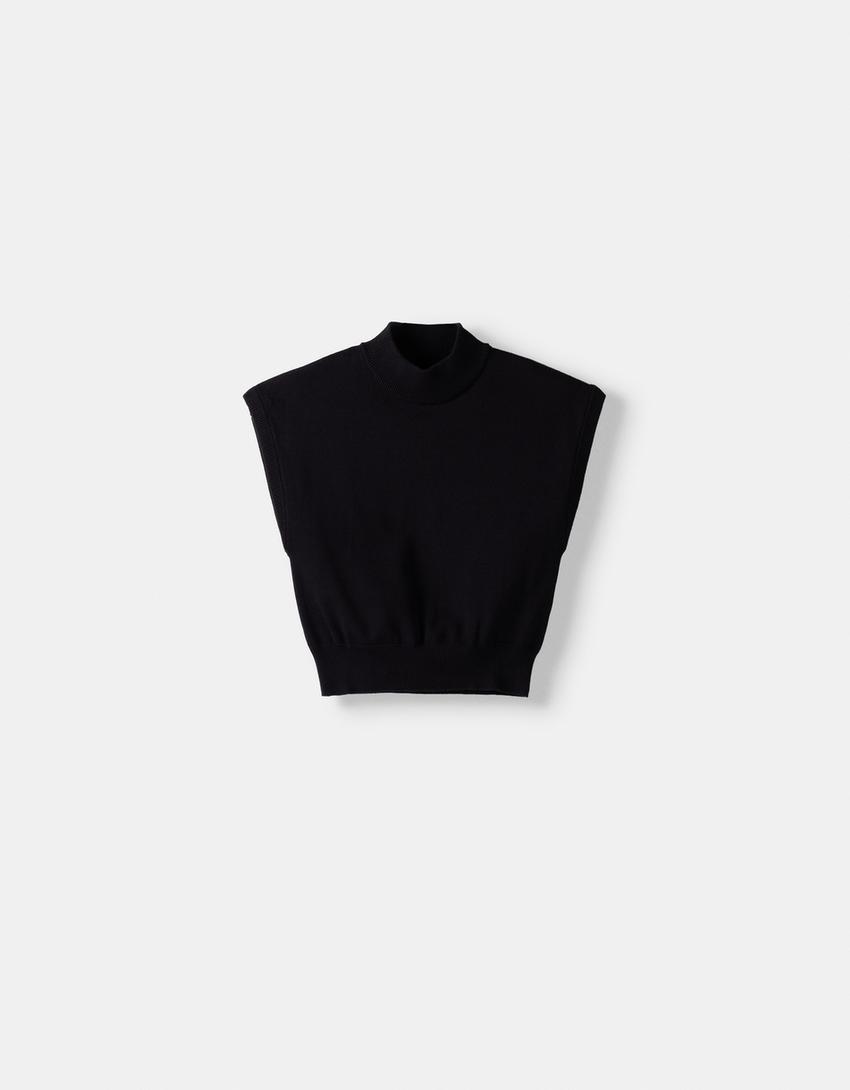 Pull sans manches col montant-Bleu-4
