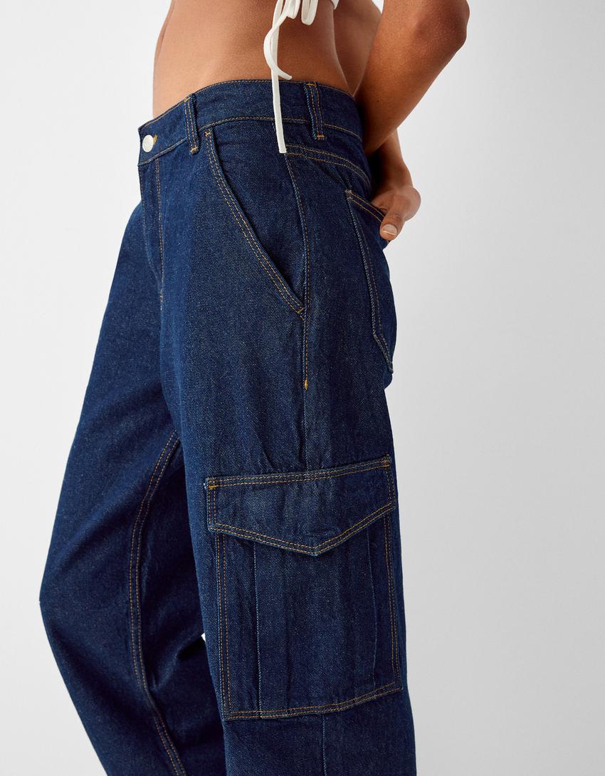 بنطال جينز كارغو بقصّة مستقيمة-أزرق-5