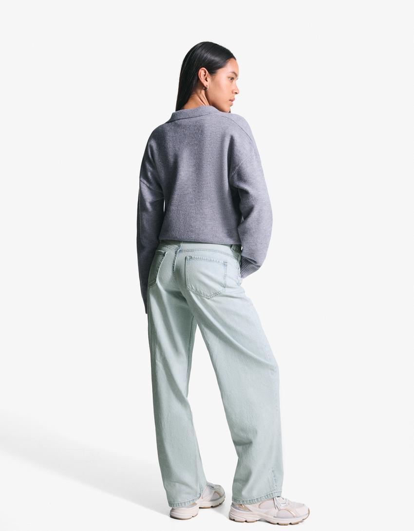 Jeans baggy fit barrel fit taille basse-Bleu clair