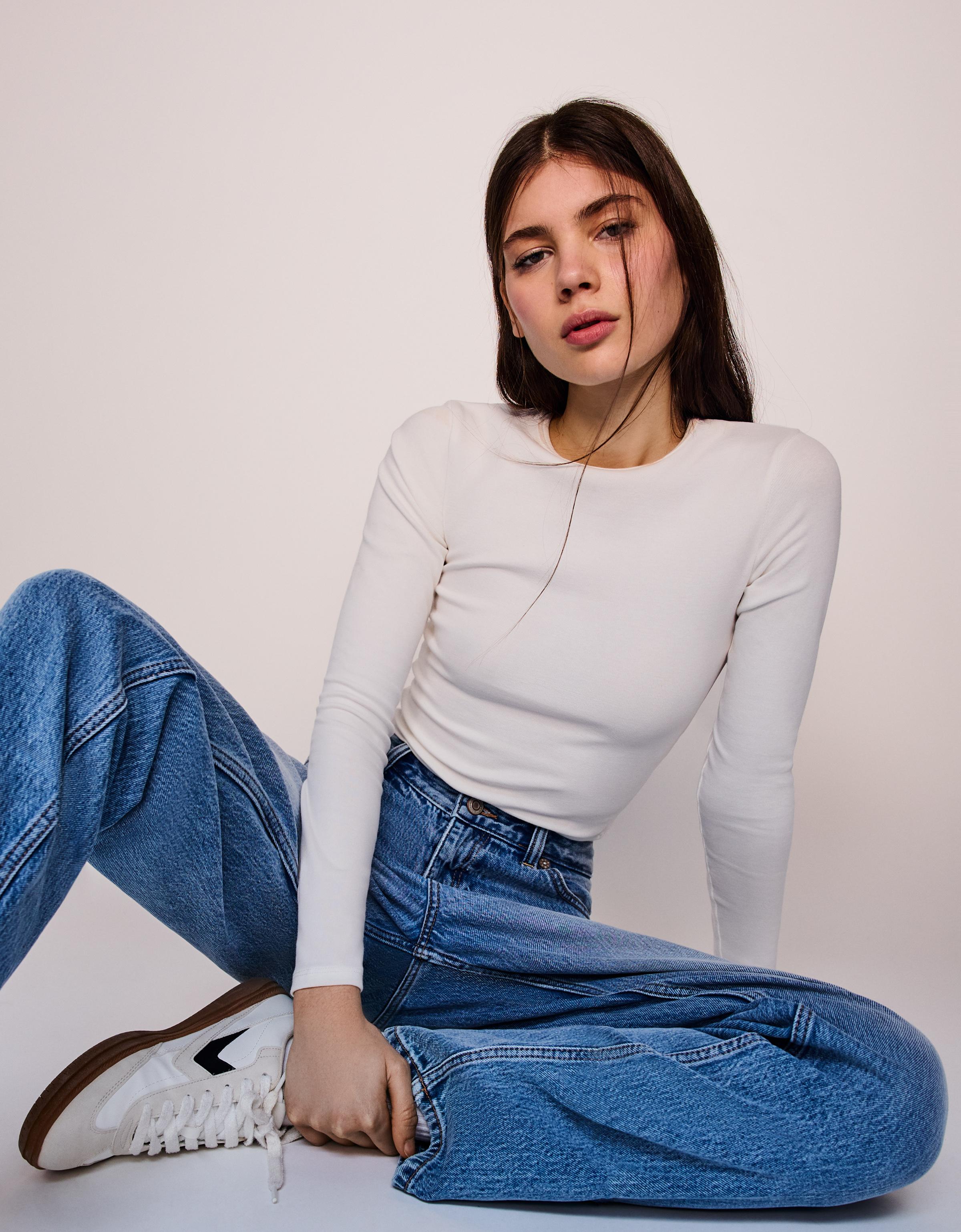 Bershka Mom-Jeans Mit Hohem Bund Damen 36 Ausgewaschenes Blau