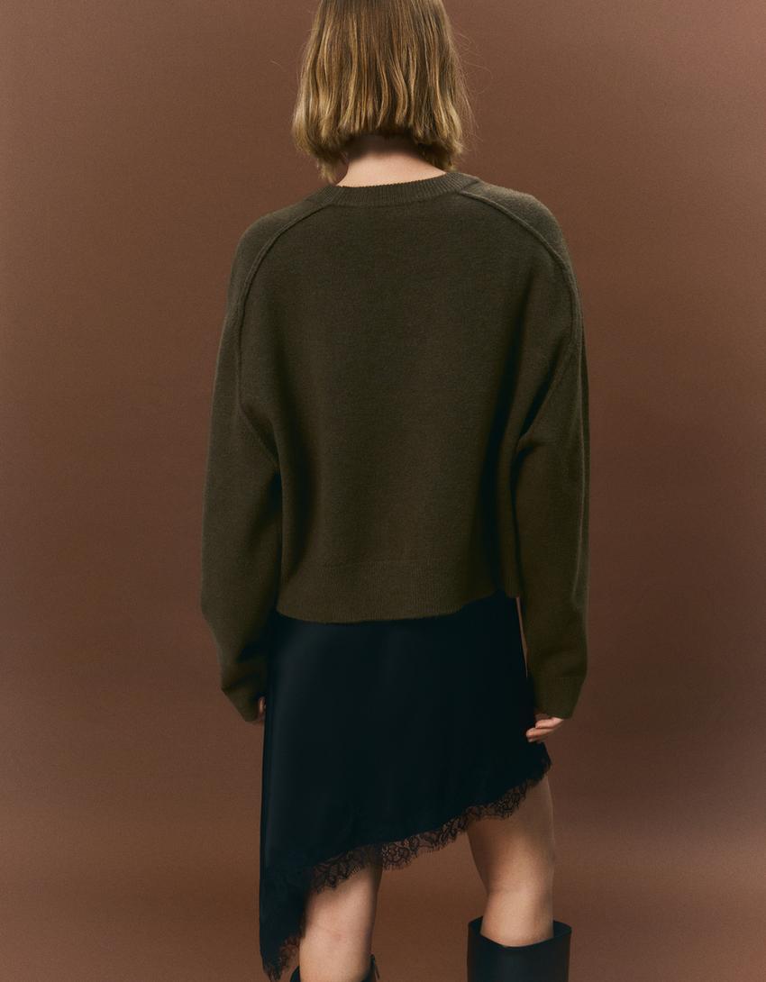 Dikişli triko kazak-Yeşil