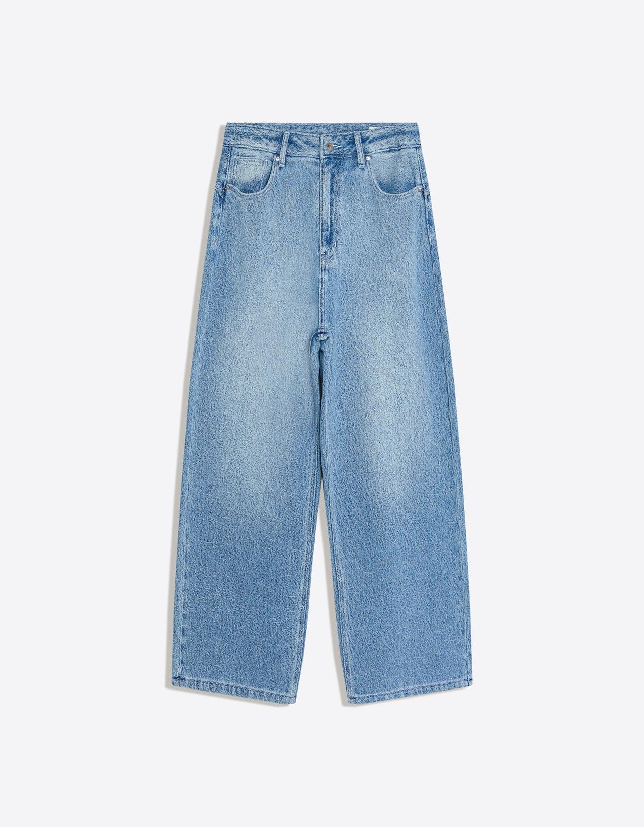 Textured barrel-leg jeans — Light blue