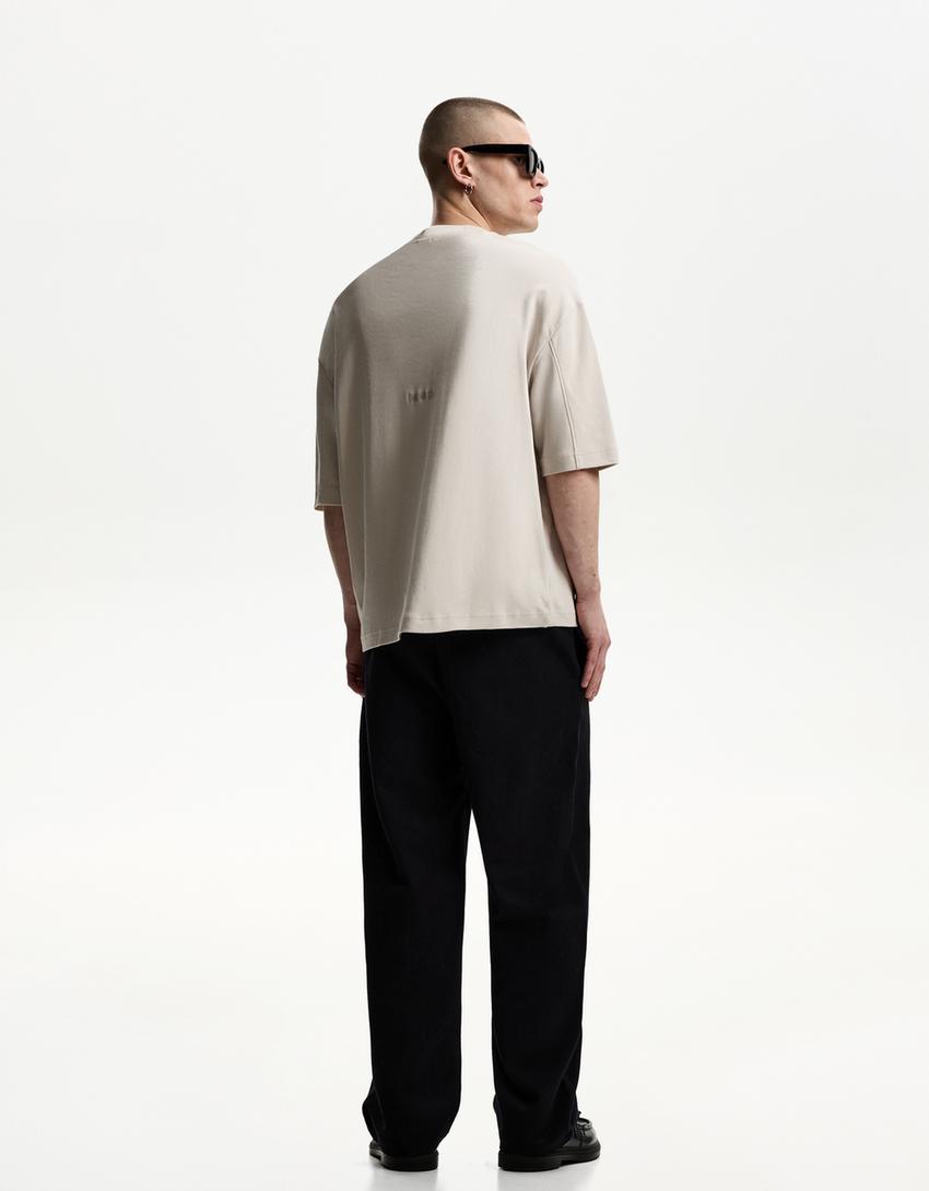 Textured wide-leg trousers-Black